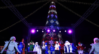 Главная ёлка Караганды засияла разноцветными огнями