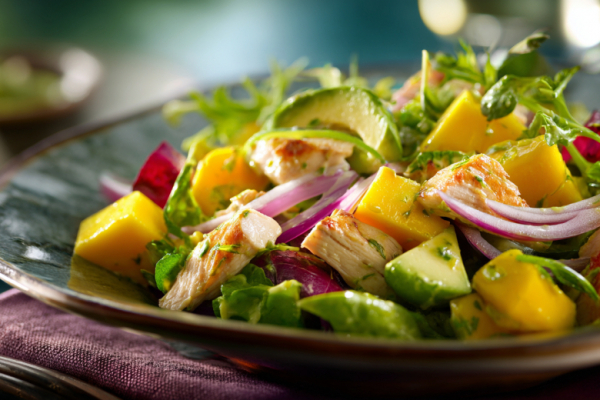 Скучные салаты позади: готовим смелый ужин с копченой курицей и манго